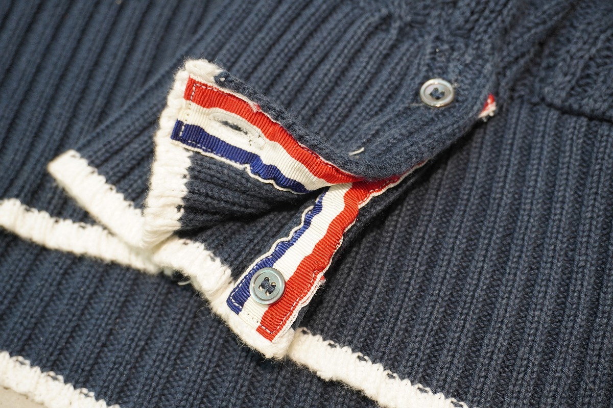 美品 正規 THOM BROWNE トムブラウン アラン ケーブル ニット カーディガン トリコロール 1紺本物 617P_画像4