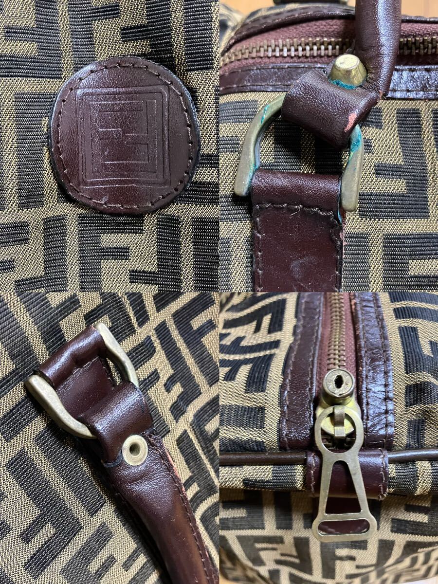 FENDI フェンディ FFロゴ ボストン バッグ ズッカ柄 ブラウン系_画像8