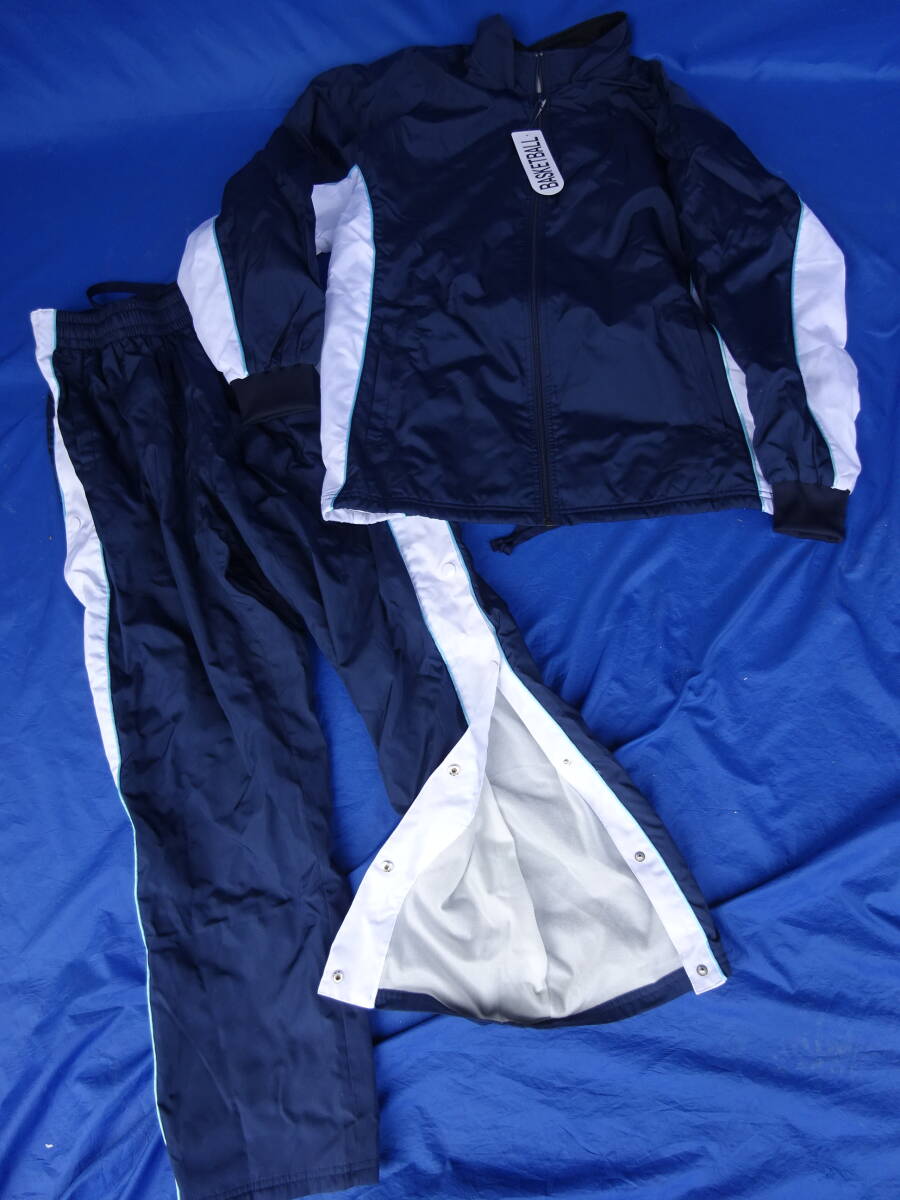 ★未使用/上下セット★Mサイズ バスケットボール ウォームアップウェア ウインドブレーカー ジャケット パンツ ネイビー防寒 バスケ メンズ_画像1