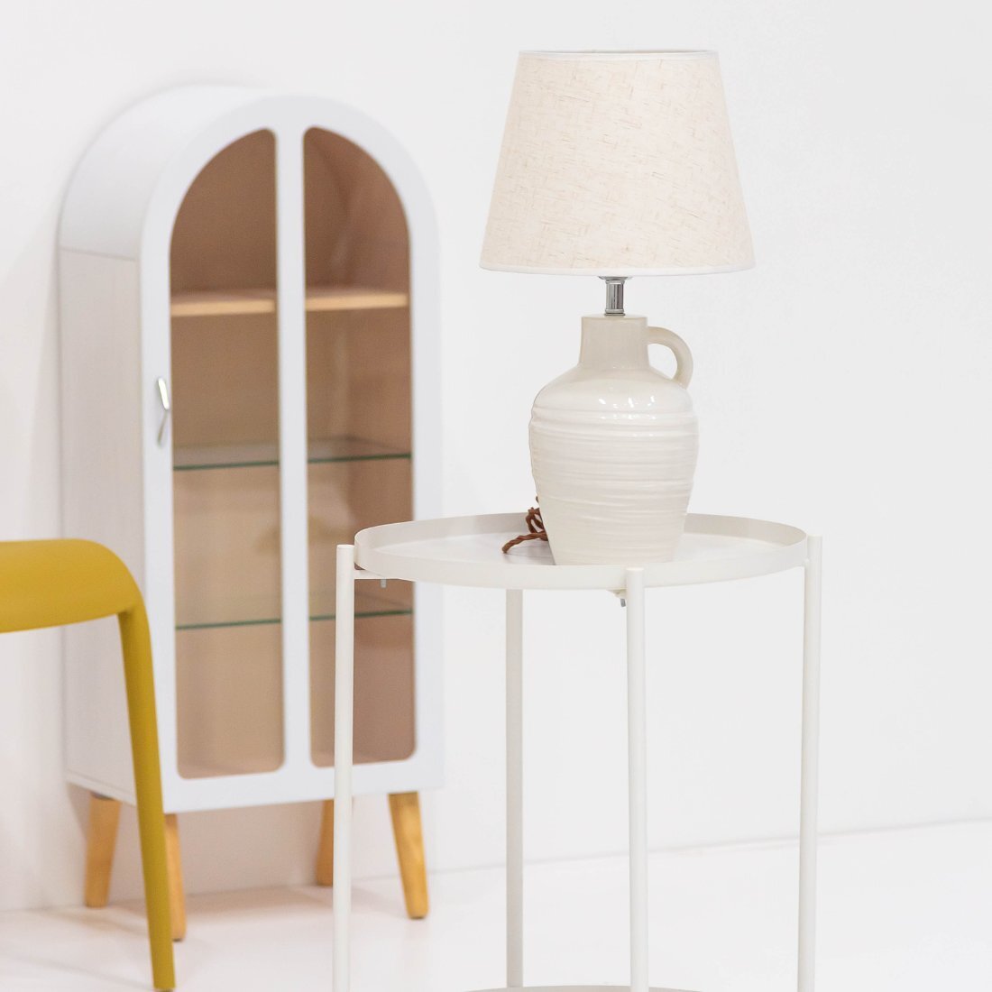  стол лампа настольный освещение керамика ткань с лампочкой натуральный Cafe Корея интерьер 25×25×H47.5cm