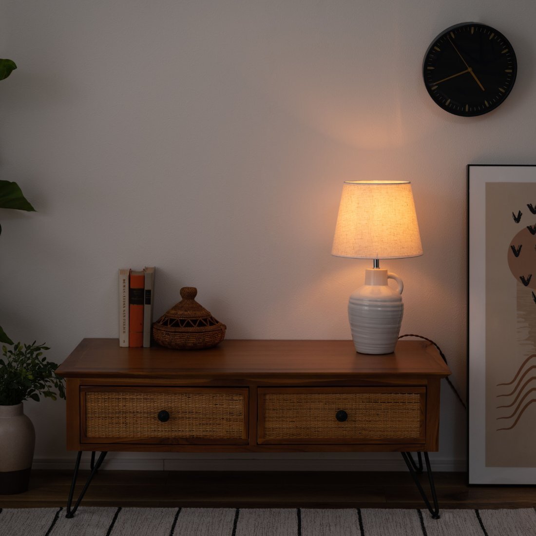  стол лампа настольный освещение керамика ткань с лампочкой натуральный Cafe Корея интерьер 25×25×H47.5cm