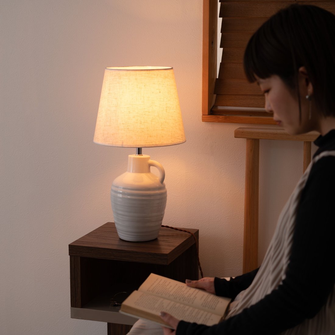  стол лампа настольный освещение керамика ткань с лампочкой натуральный Cafe Корея интерьер 25×25×H47.5cm