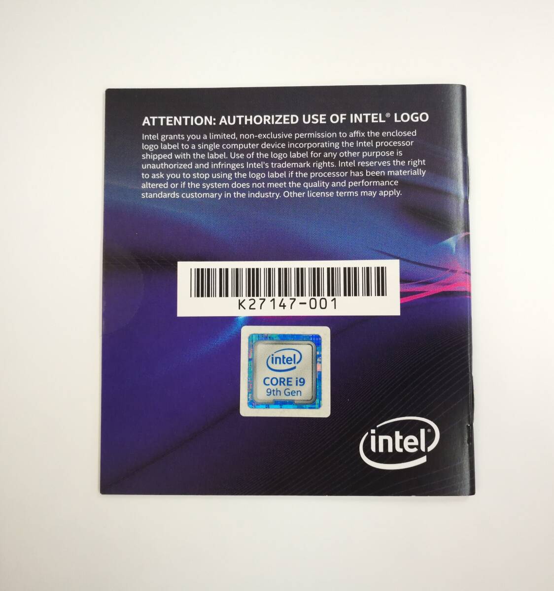 正規品 【 INTEL CORE i9 9th Gen 】エンブレムシール 未使用 INTEL CORE i9 シール 複数在庫_画像1
