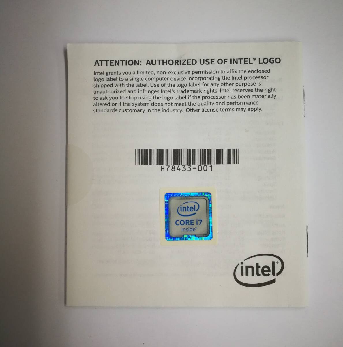 正規品 【 INTEL CORE i7 6th Gen 】エンブレムシール 未使用 INTEL CORE i7 シール 複数在庫_画像1