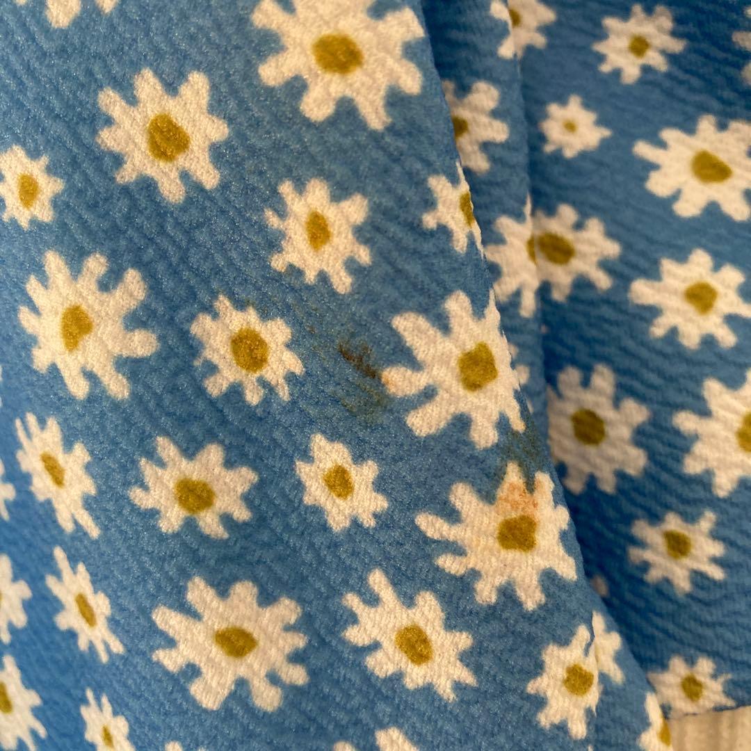 レトロ ニット 半袖 花柄 ガーリー 総柄 ヴィンテージ 水色 クリーム_画像10