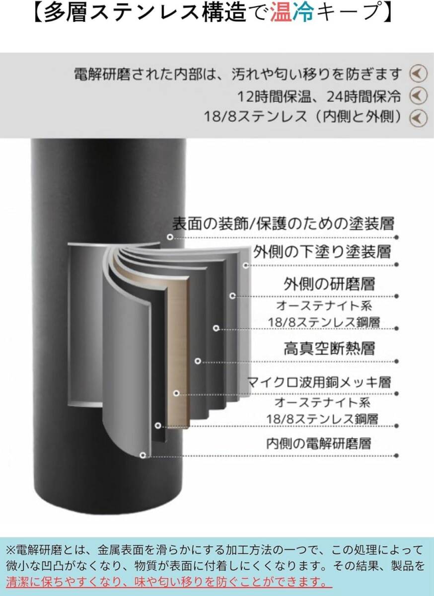 高真空断熱 ステンレスボトル 水筒 500ml 保温保冷 直飲み 魔法瓶 グレー_画像5
