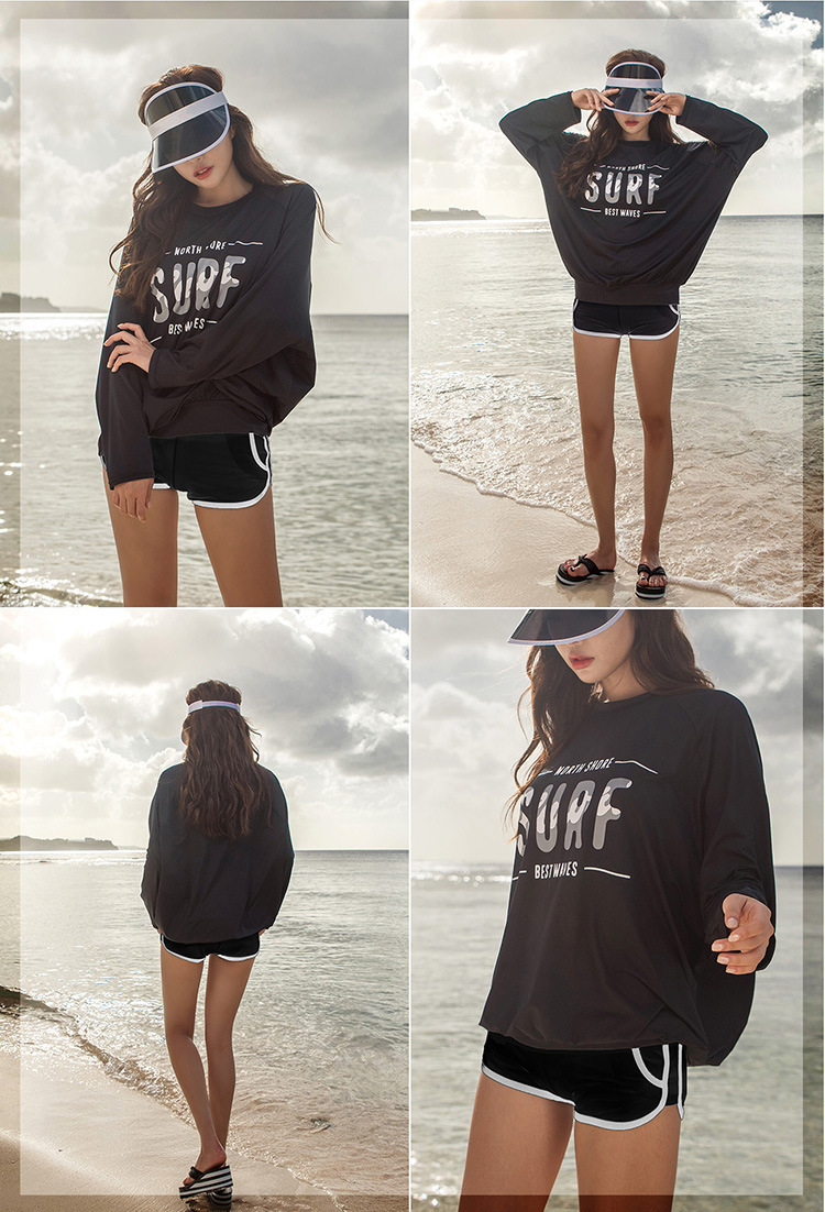 値下げ！ラッシュガード レディース 日焼け防止 体型カバー 水着 レディース 長袖ラッシュガード 4点上下セット_画像3