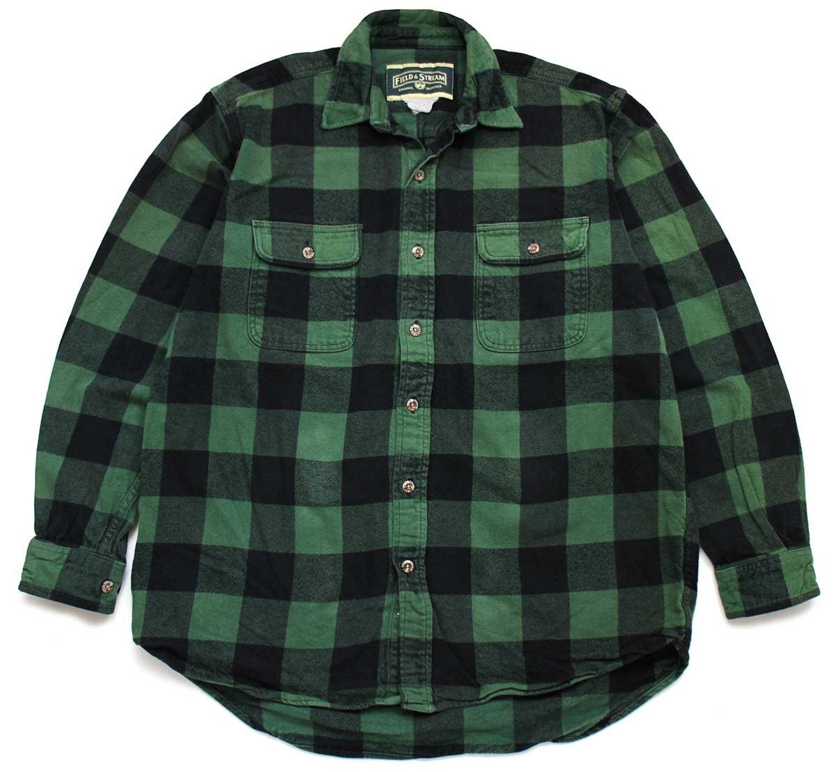 ★FIELD&STREAM バッファローチェック コットン フランネルシャツ 緑×黒★ブロック アウトドア ヘビーネル オーバーサイズ ビッグサイズ_画像1