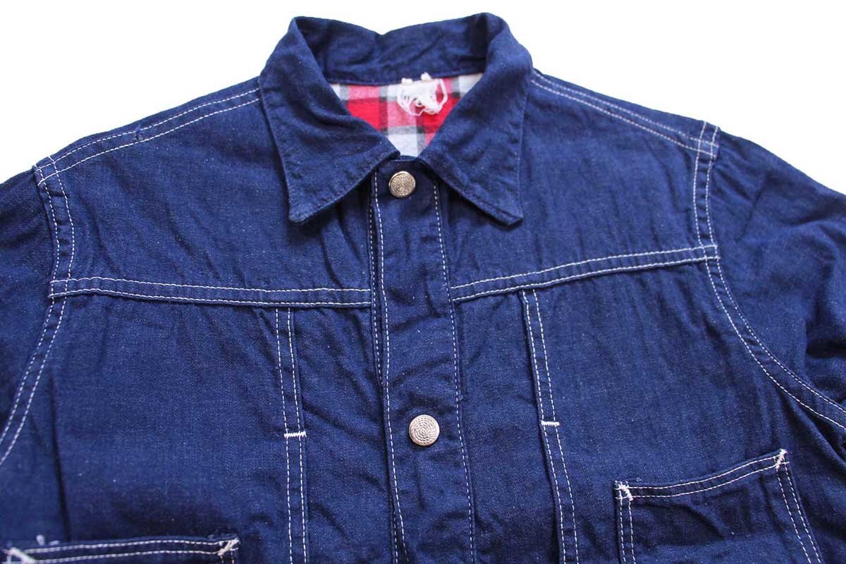 ★60s UNKNOWN チェック プリントネルライナー デニムジャケット★ビンテージ ジージャン ランチ カントリー レディース ボーイズ キッズ_画像3