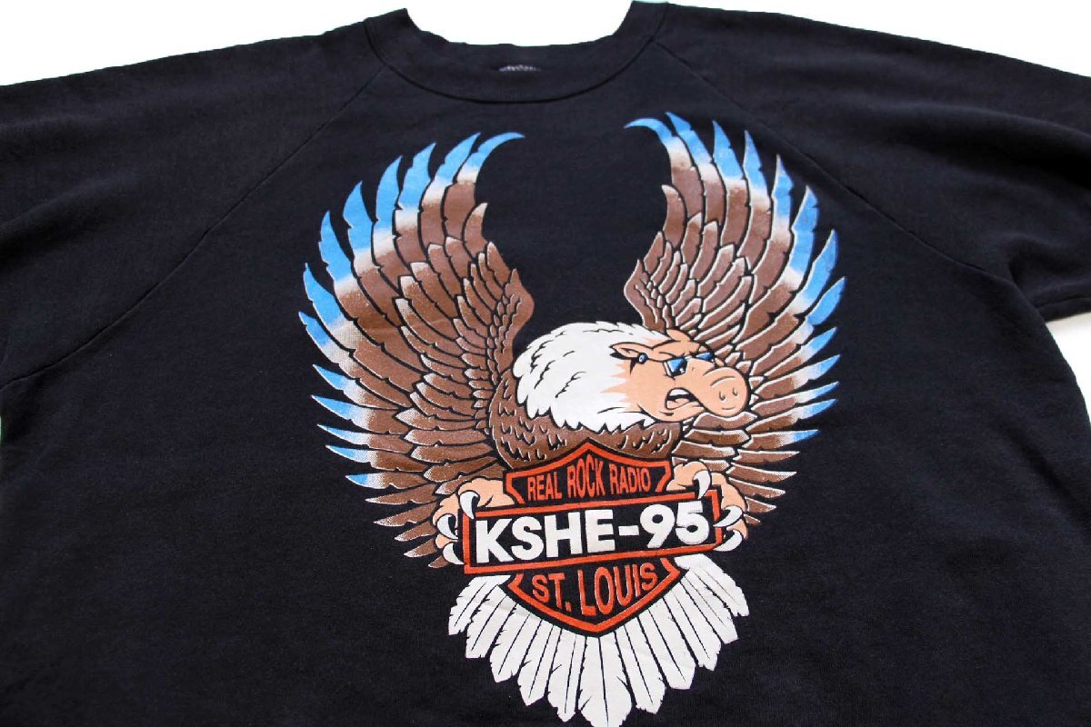 ★80s USA製 KSHE-95 REAL ROCK RADIO ハーレー モチーフ スウェット 黒 フェード XL★ビンテージ HARLEY ラジオ ブラック ビッグサイズ_画像3
