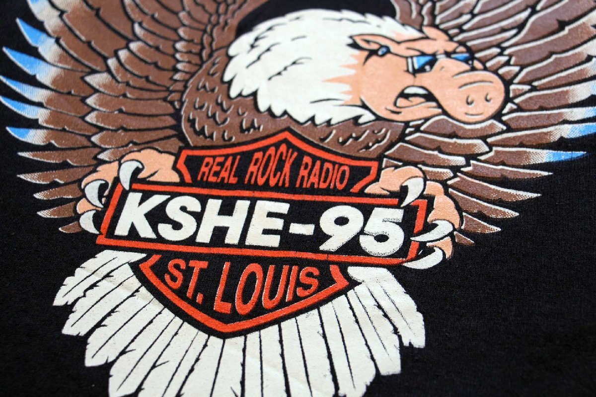 ★80s USA製 KSHE-95 REAL ROCK RADIO ハーレー モチーフ スウェット 黒 フェード XL★ビンテージ HARLEY ラジオ ブラック ビッグサイズ_画像4