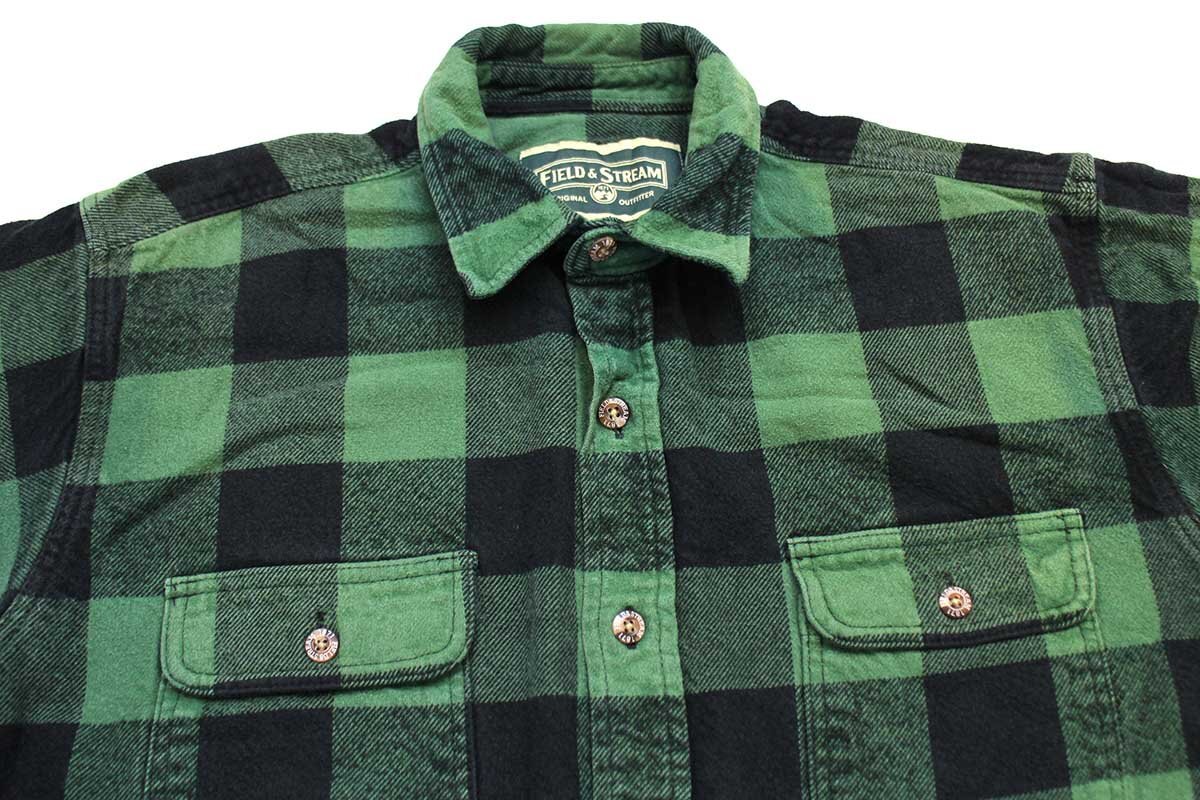 ★FIELD&STREAM バッファローチェック コットン フランネルシャツ 緑×黒★ブロック アウトドア ヘビーネル オーバーサイズ ビッグサイズ_画像3
