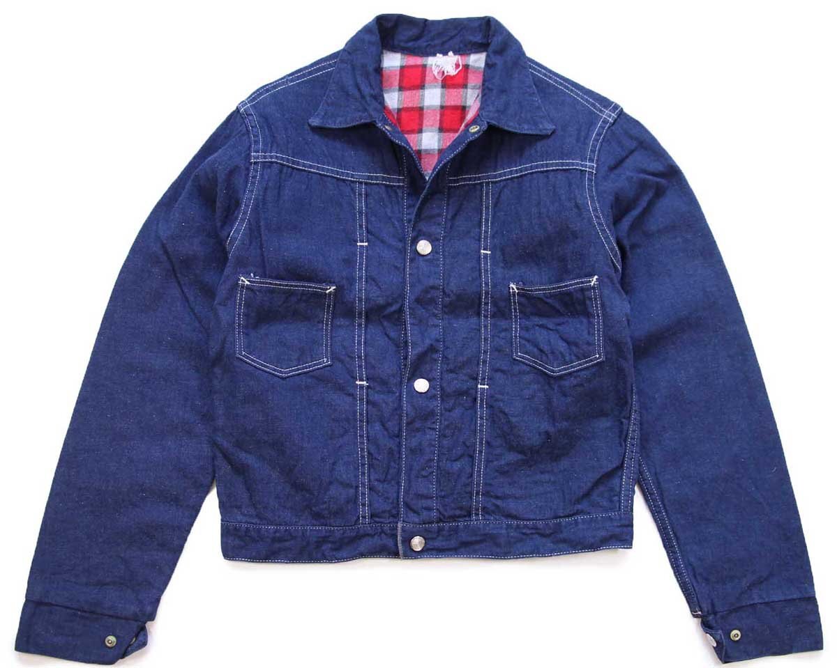 ★60s UNKNOWN チェック プリントネルライナー デニムジャケット★ビンテージ ジージャン ランチ カントリー レディース ボーイズ キッズ_画像1
