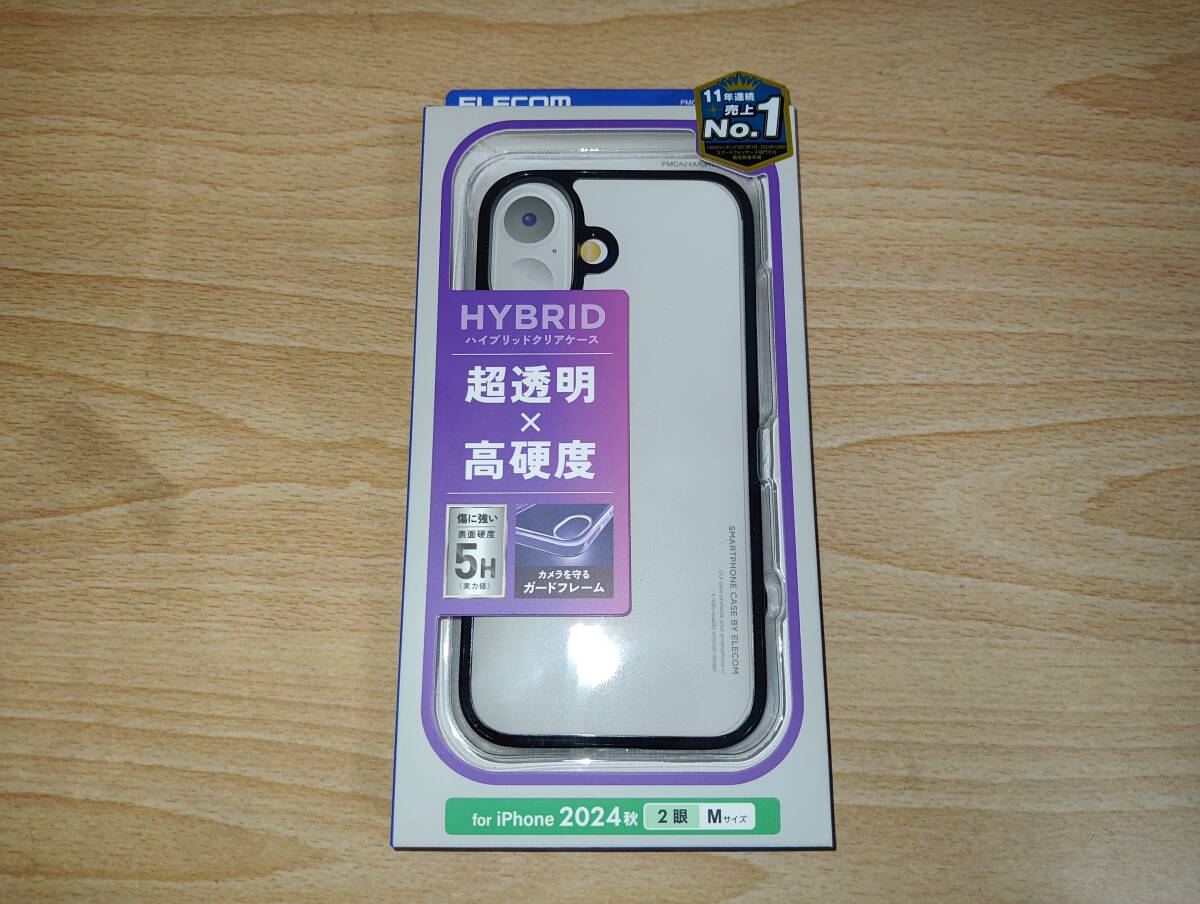 新品未開封品 ELECOM Phone 16 ハイブリッドケース PMCA24AHVCFCBK 超透明×高硬度_画像1