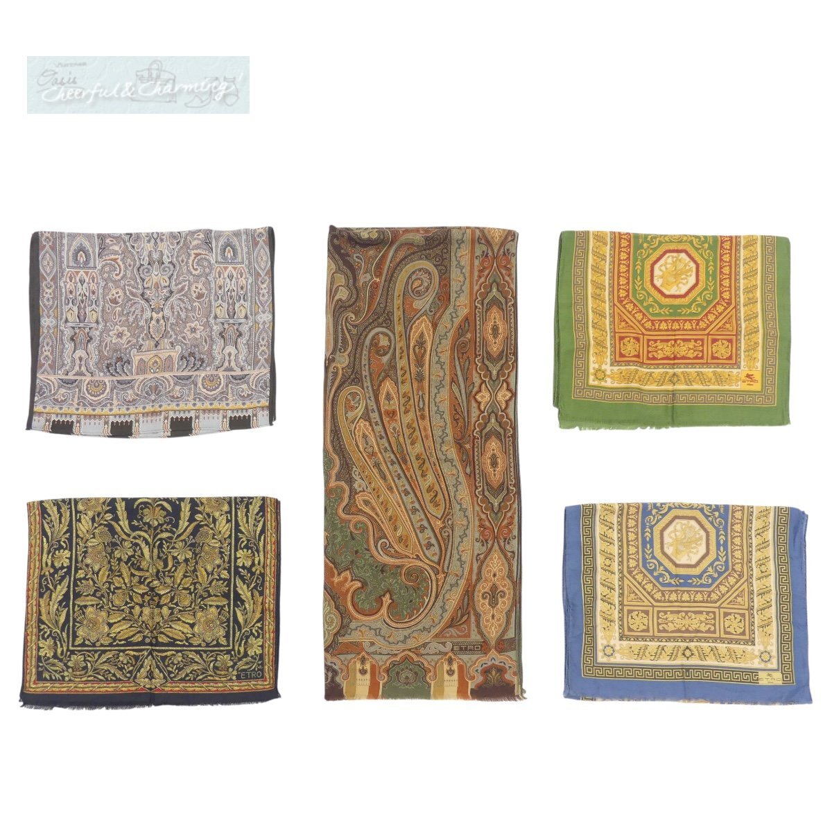 ETRO ×4 ノンブランド×1 ショール5点セット シルクウール系_画像1