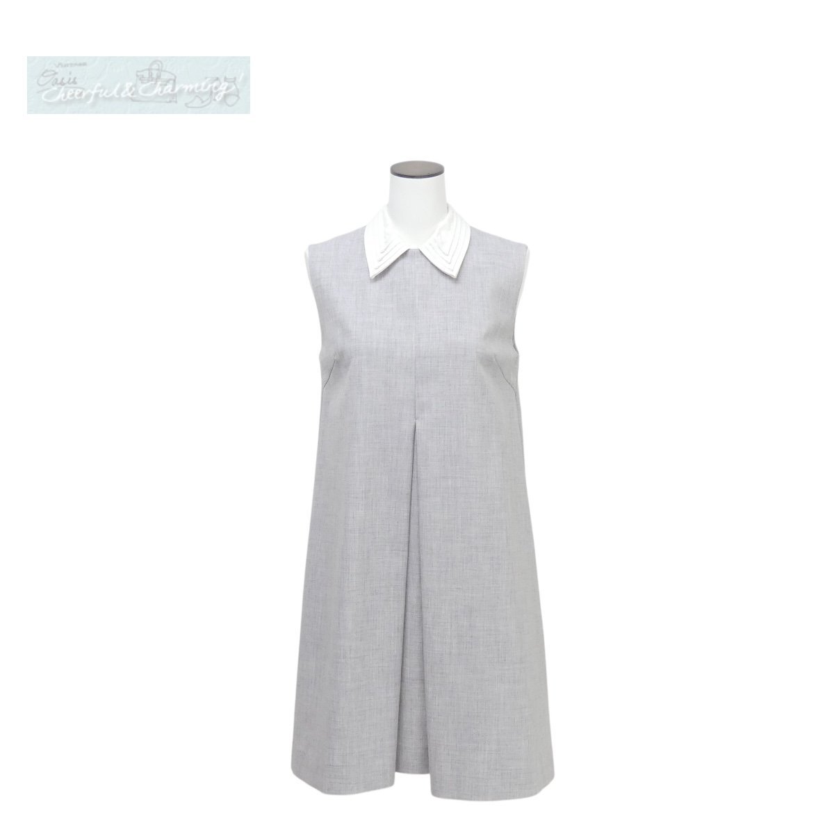 CELFORD セルフォード 襟付きAラインタックワンピース 36 グレー 白襟 ポリエステルBLEND '23年商品 231072_画像1