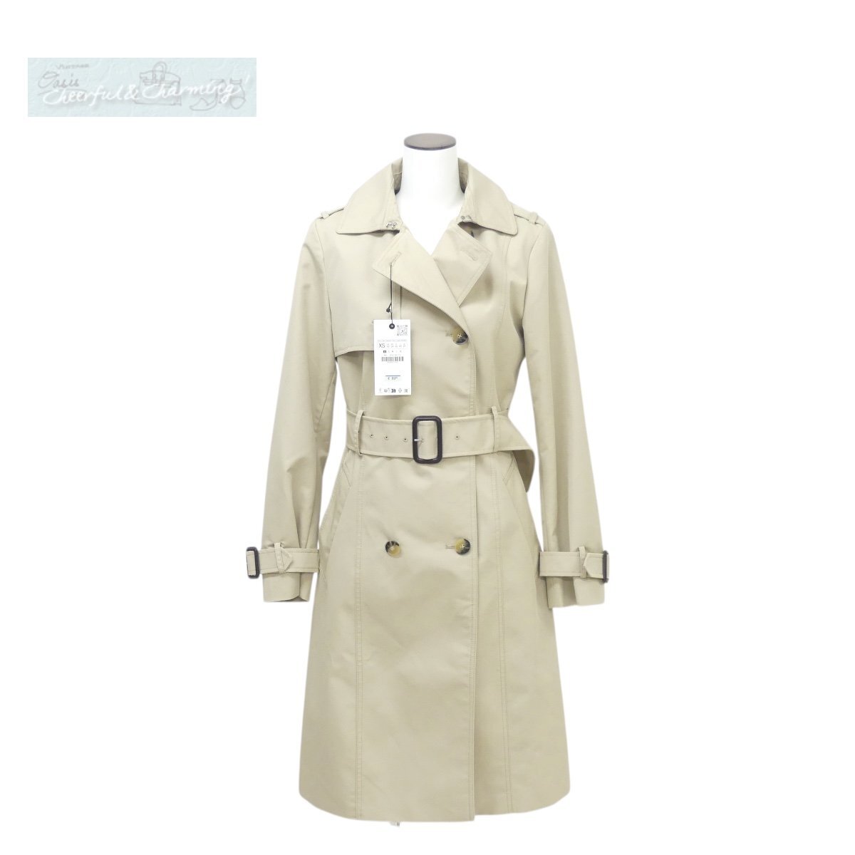 未使用 ZARA トレンチコート XS ベージュ 共布ベルト コットンBLEND 0518-252-711 新タグ_画像1
