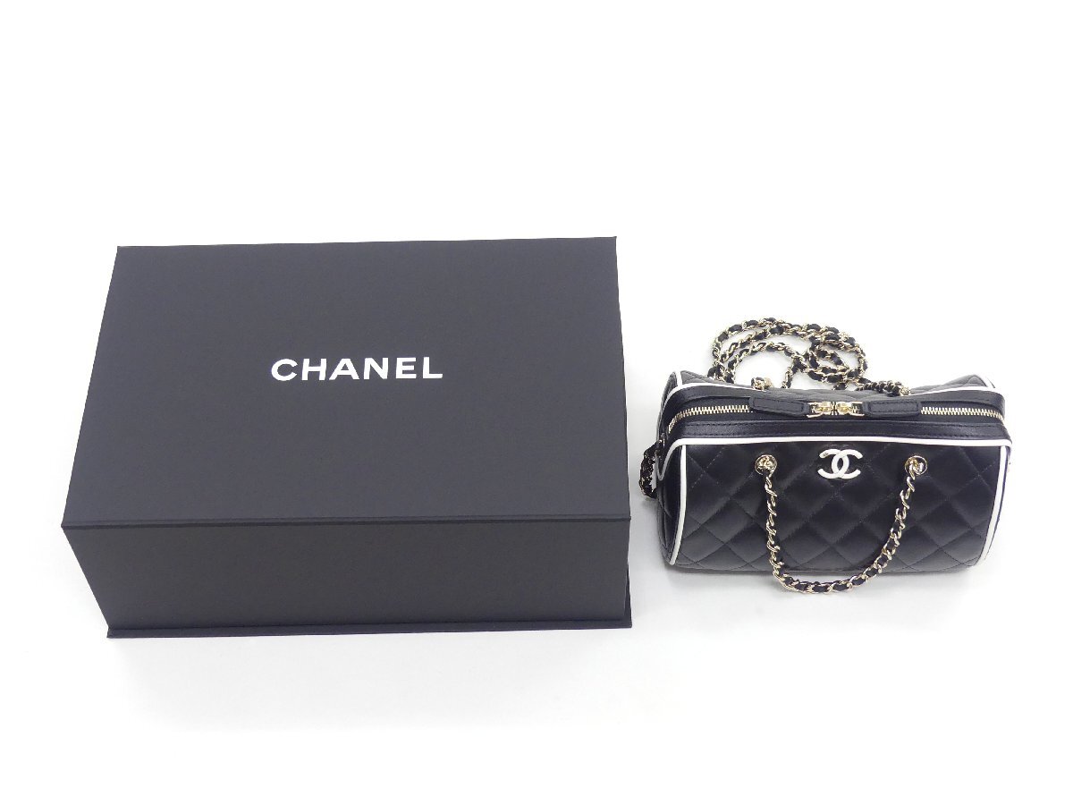 1円スタート CHANEL チェーンクラッチ 2WAYミニボストンバッグ ブラック/ホワイト ゴールド金具 AP4515_画像8