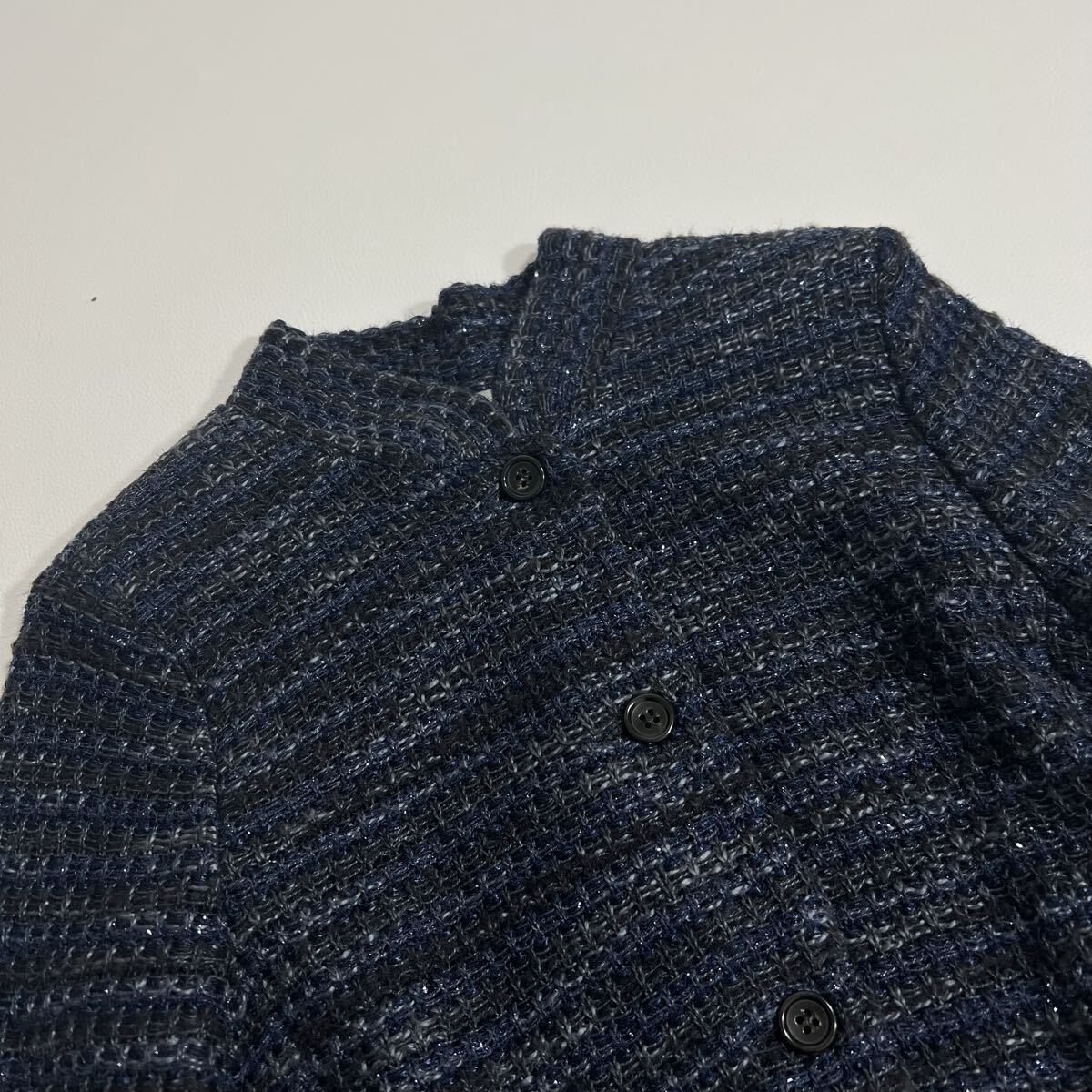 美品 Theory luxe セオリーリュクス ニットジャケット ノーカラージャケット ラメ リネンジャケット アウター ブルゾン ネイビー 38_画像3