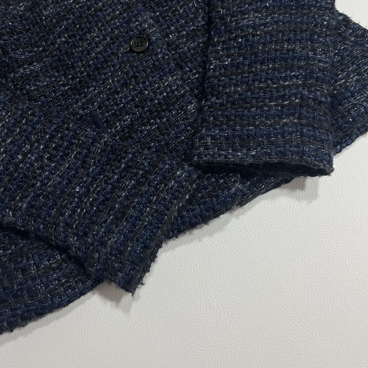 美品 Theory luxe セオリーリュクス ニットジャケット ノーカラージャケット ラメ リネンジャケット アウター ブルゾン ネイビー 38_画像4