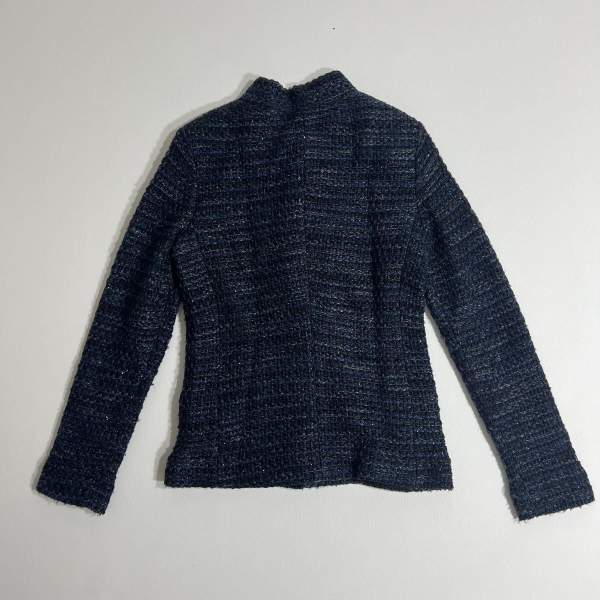 美品 Theory luxe セオリーリュクス ニットジャケット ノーカラージャケット ラメ リネンジャケット アウター ブルゾン ネイビー 38_画像5