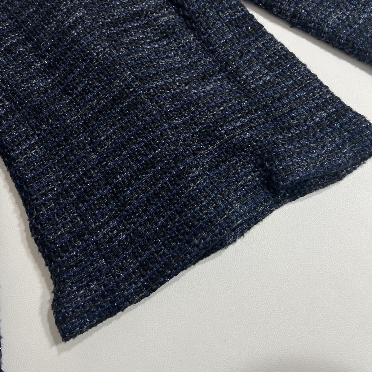 美品 Theory luxe セオリーリュクス ニットジャケット ノーカラージャケット ラメ リネンジャケット アウター ブルゾン ネイビー 38_画像6