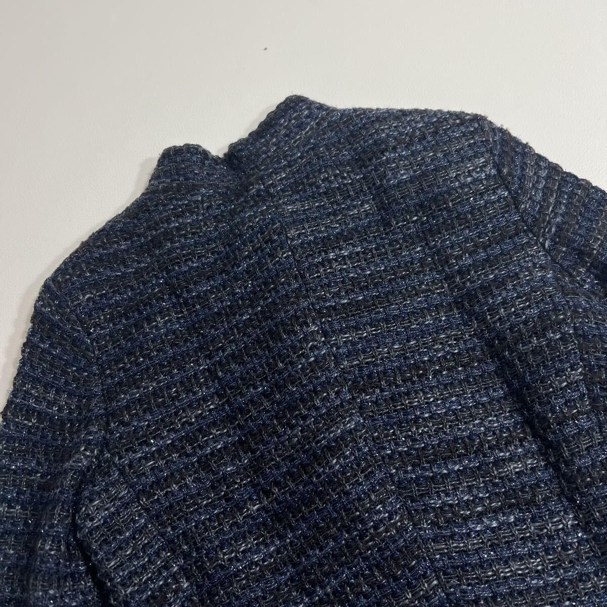 美品 Theory luxe セオリーリュクス ニットジャケット ノーカラージャケット ラメ リネンジャケット アウター ブルゾン ネイビー 38_画像7
