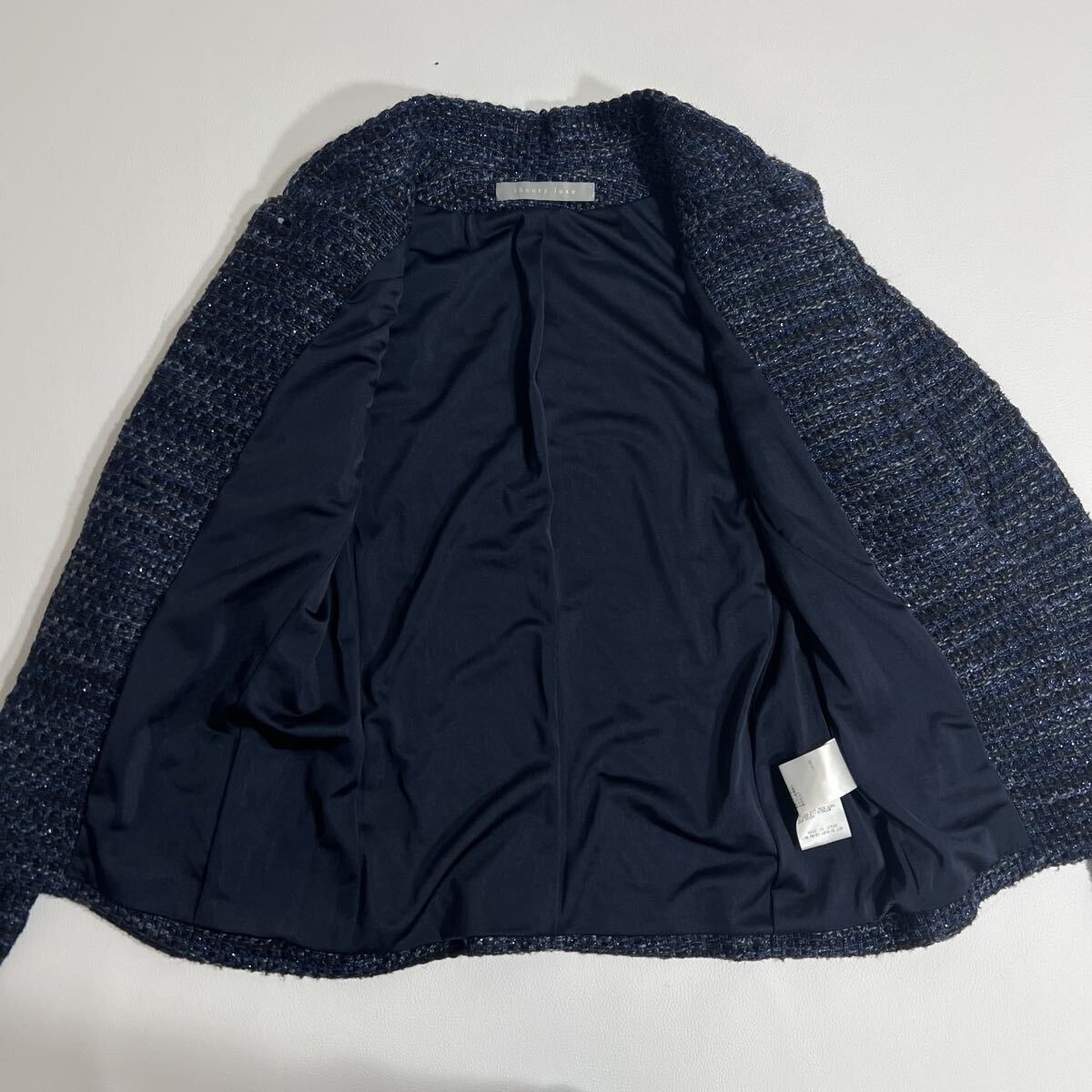 美品 Theory luxe セオリーリュクス ニットジャケット ノーカラージャケット ラメ リネンジャケット アウター ブルゾン ネイビー 38_画像8
