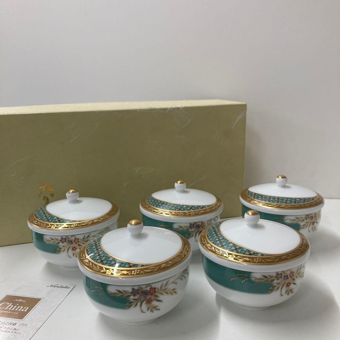 【新品未使用】　乃りたけ　Noritake　5客　蓋付　保管品　湯飲み茶わん　緑茶　お茶　湯呑_画像1