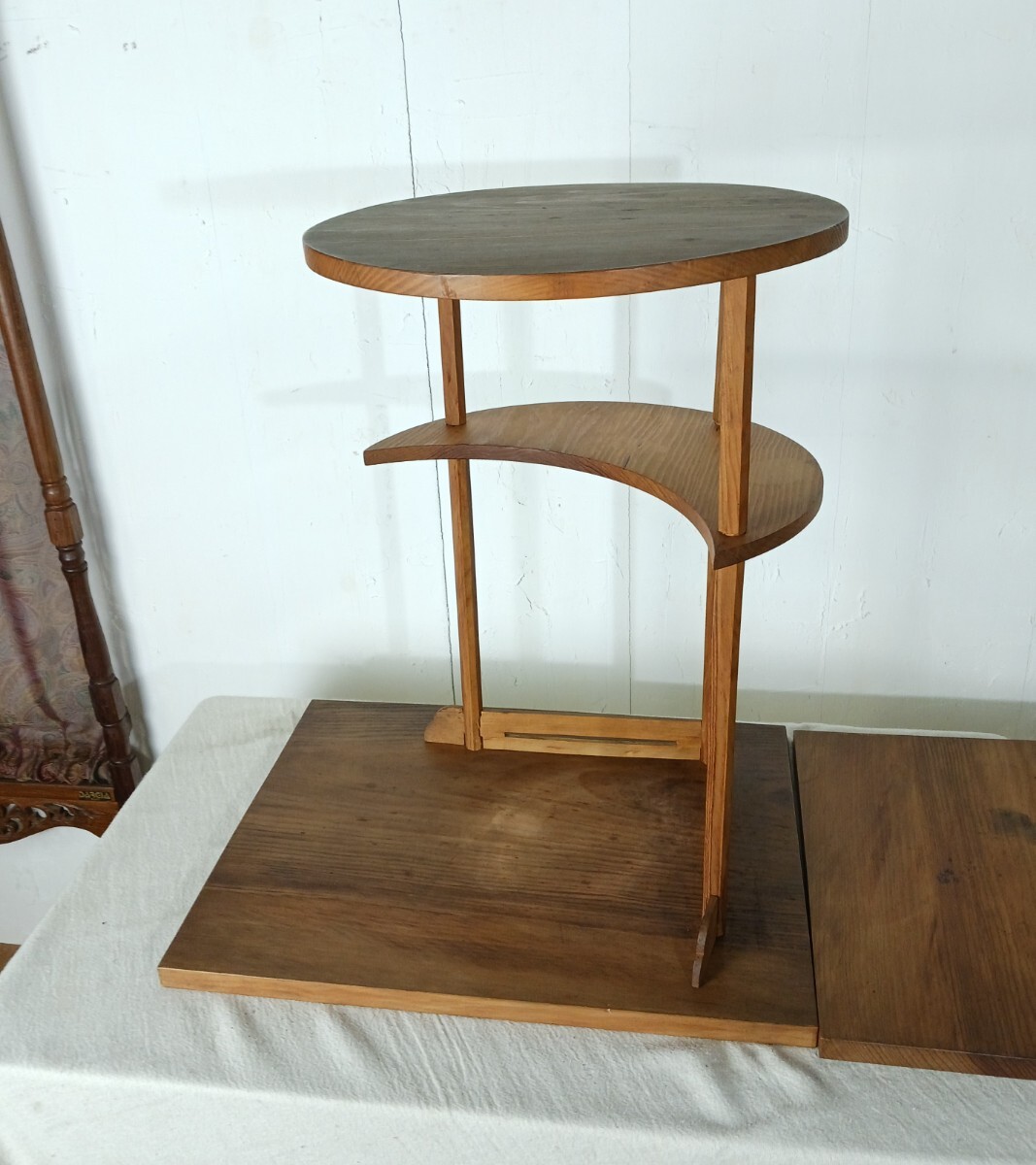 日月棚 ヴィンテージ レトロ 飾り棚 茶道具 木製 和モダン インテリア 宗偏流 お茶家具 無垢 _画像1