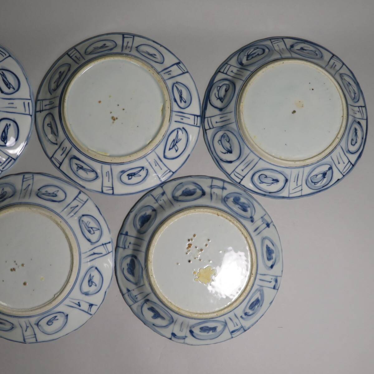 【東】明時代　古染付　芙蓉手青花小皿　5客　中国美術/古美術・骨董品　lot:0110604_画像8