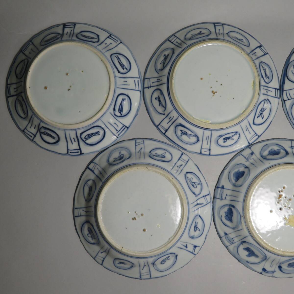 【東】明時代　古染付　芙蓉手青花小皿　5客　中国美術/古美術・骨董品　lot:0110604_画像7