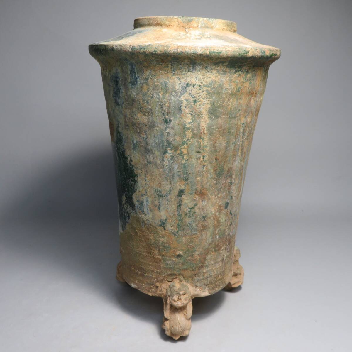 「都内コレクター所蔵品」 漢時代　緑釉三足穀倉壺　中国美術　東漢時代　◆加彩 花瓶 発掘 彩文土器 彩陶壺lot:112808_画像4