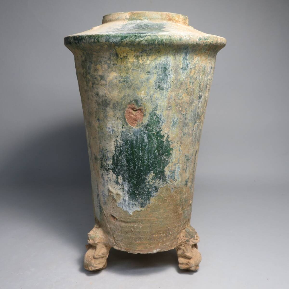 「都内コレクター所蔵品」 漢時代　緑釉三足穀倉壺　中国美術　東漢時代　◆加彩 花瓶 発掘 彩文土器 彩陶壺lot:112808_画像3