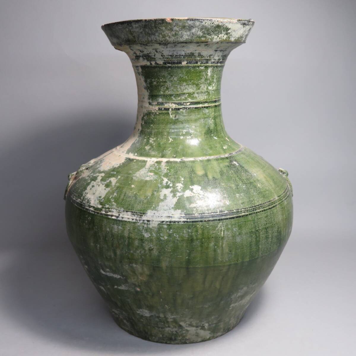 「都内コレクター所蔵品」漢時代　緑釉獣耳大壷　中国美術　東漢時代　◆加彩 花瓶 発掘 彩文土器 彩陶壺lot:112803_画像4