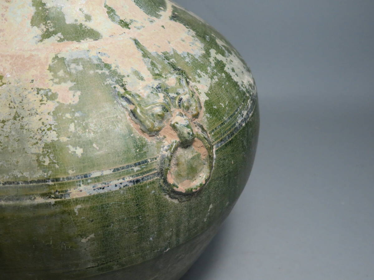 「都内コレクター所蔵品」漢時代　緑釉獣耳大壷　中国美術　東漢時代　◆加彩 花瓶 発掘 彩文土器 彩陶壺lot:112803_画像8