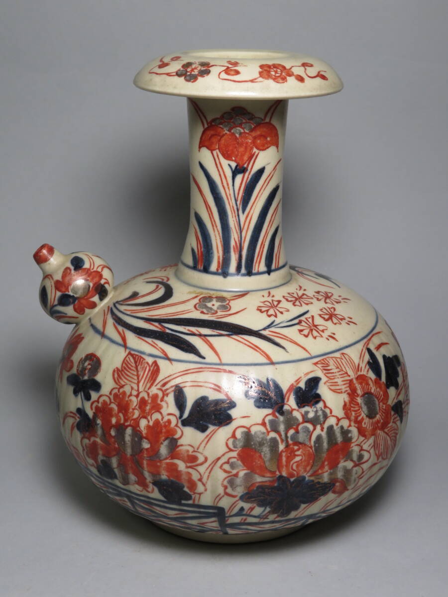 「コレクター所蔵品」◆江戸後期　元禄古伊万里　色絵 草花文ケンディ水注　色絵乳瓶　◆検:伊万里焼/有田焼/鍋島焼　lot:110909_画像1