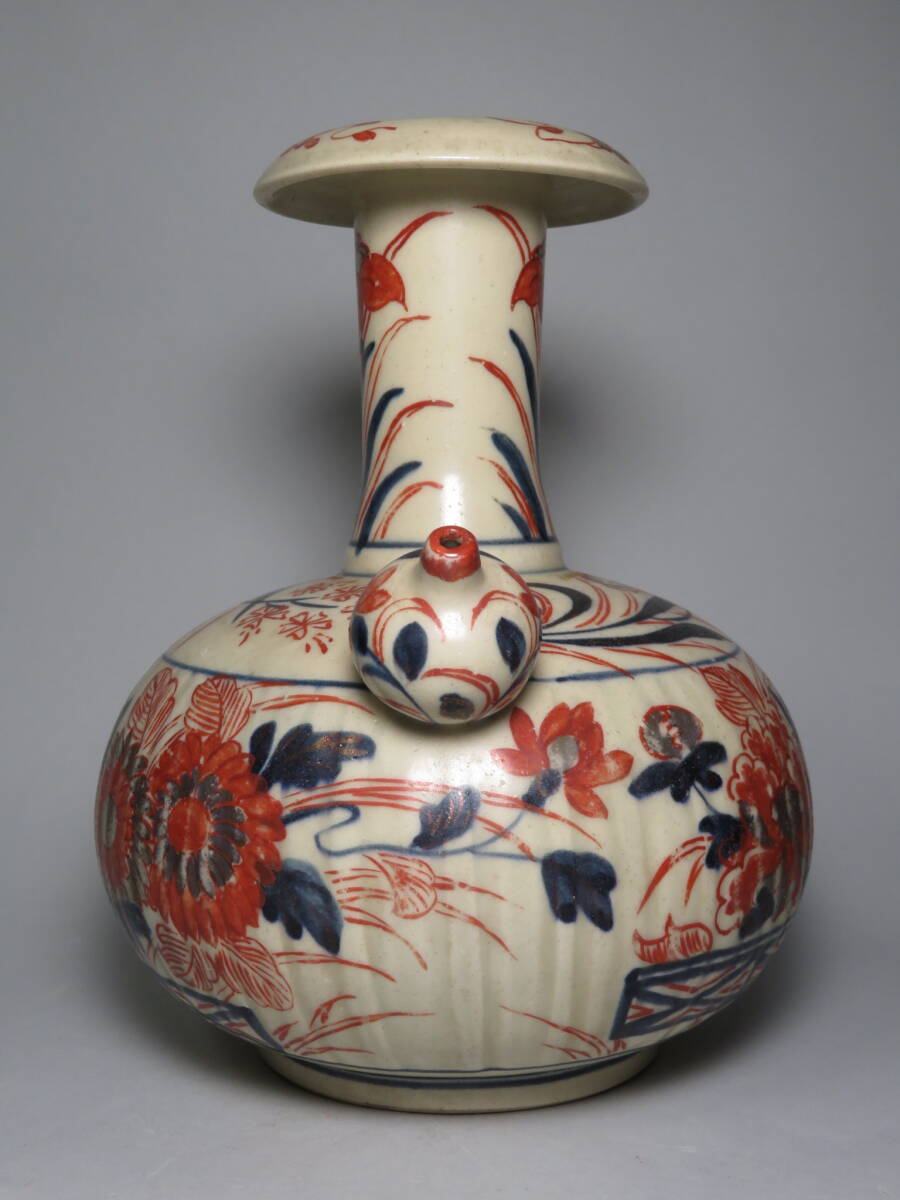 「コレクター所蔵品」◆江戸後期　元禄古伊万里　色絵 草花文ケンディ水注　色絵乳瓶　◆検:伊万里焼/有田焼/鍋島焼　lot:110909_画像2