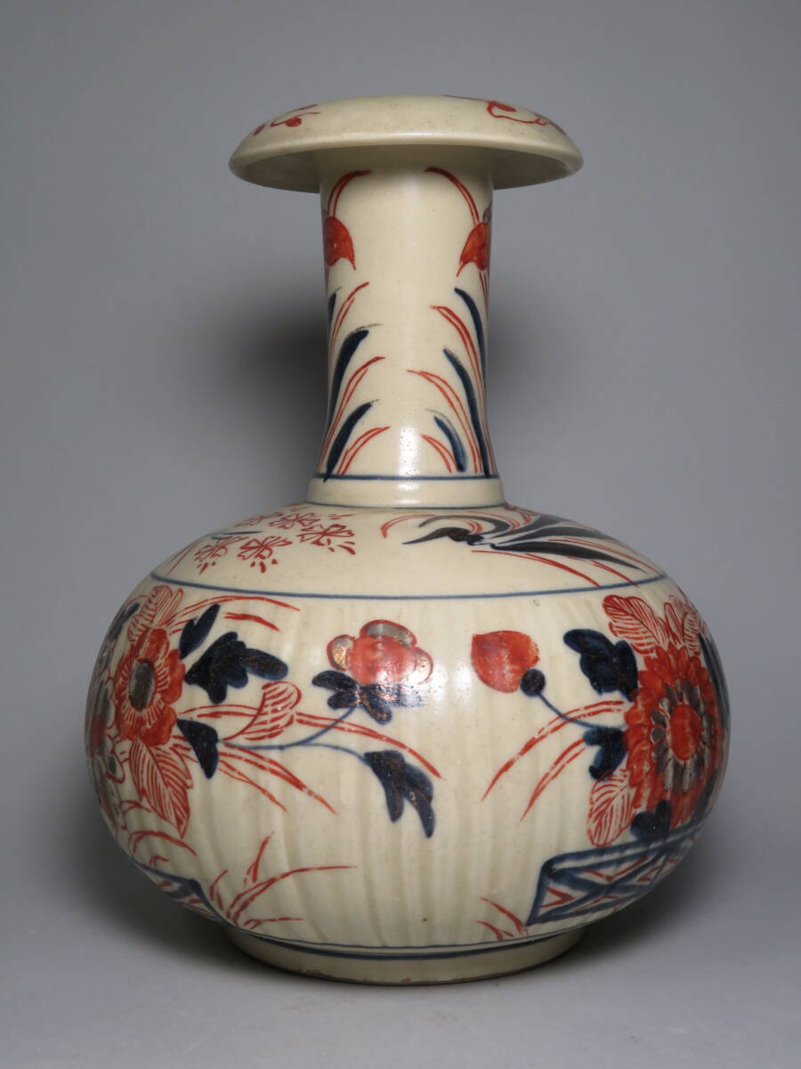 「コレクター所蔵品」◆江戸後期　元禄古伊万里　色絵 草花文ケンディ水注　色絵乳瓶　◆検:伊万里焼/有田焼/鍋島焼　lot:110909_画像3