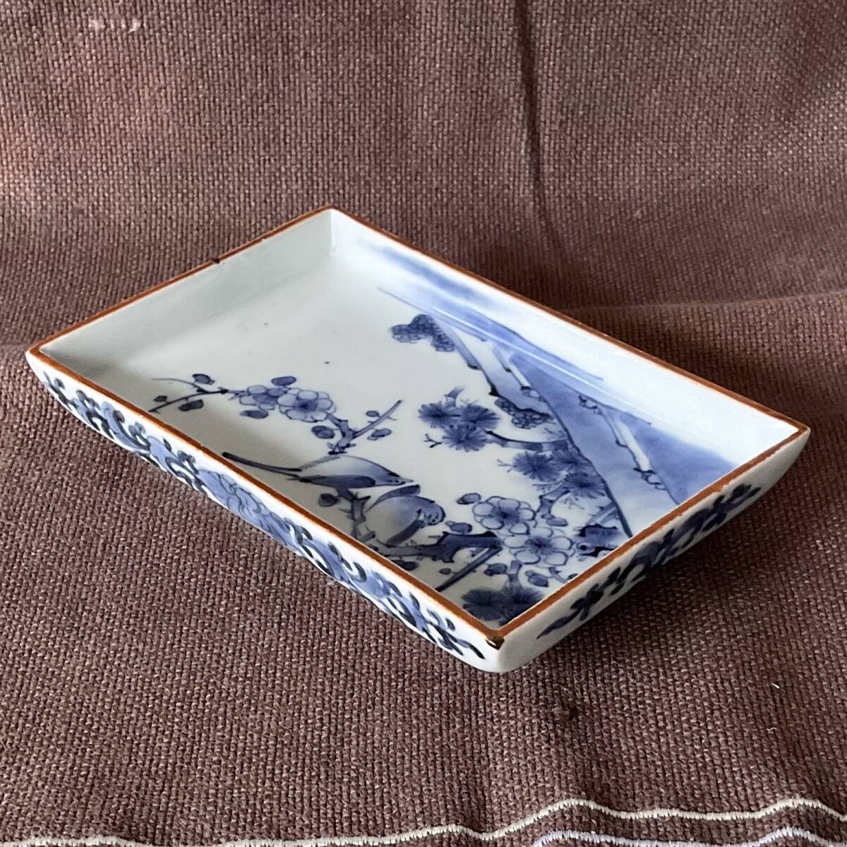 (翔)古伊万里 染付 柿右衛門 藍柿右衛門 江戸中期 延宝〜元禄期 梅鶯 四方形 小皿 ⑨ 盛期伊万里の美 同手 1670-1700年代前後_画像4
