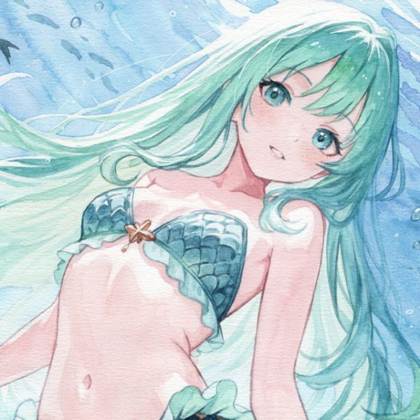 [ исходная картина ][. море . примерно .. человек рыба. мельчайший смех .] акварельная живопись A4 ручные иллюстрации оригинал аналог [Original Watercolor Art]