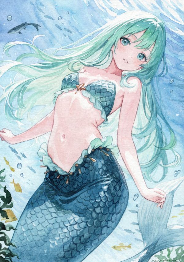 [ исходная картина ][. море . примерно .. человек рыба. мельчайший смех .] акварельная живопись A4 ручные иллюстрации оригинал аналог [Original Watercolor Art]