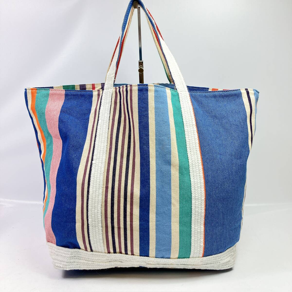 D20380 Vanessabruno Vanessa Bruno Le Cabasla* бегемот s парусина большая сумка Франция производства полоса голубой белый синий белый 