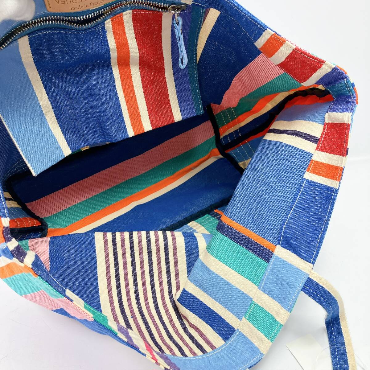 D20380 Vanessabruno Vanessa Bruno Le Cabasla* бегемот s парусина большая сумка Франция производства полоса голубой белый синий белый 