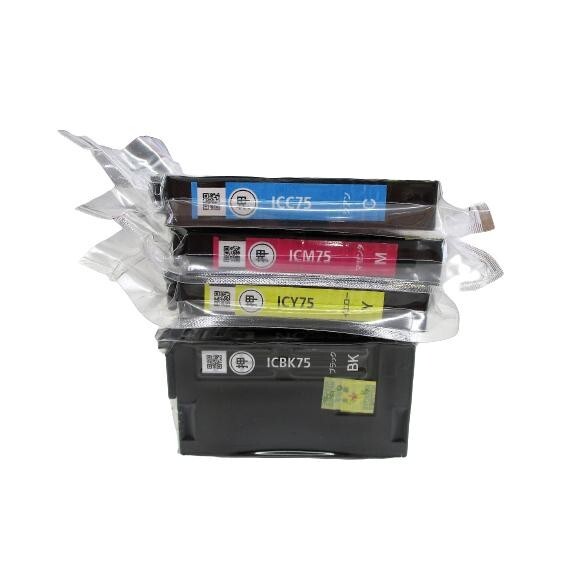 EPSON 純正インク IC4CL75 4色セット (目印:ふで)PX-M740F PX-M740FC6 PX-M740FC7 PX-M740FC8 対応 純正外紙箱なし アウトレット_画像1