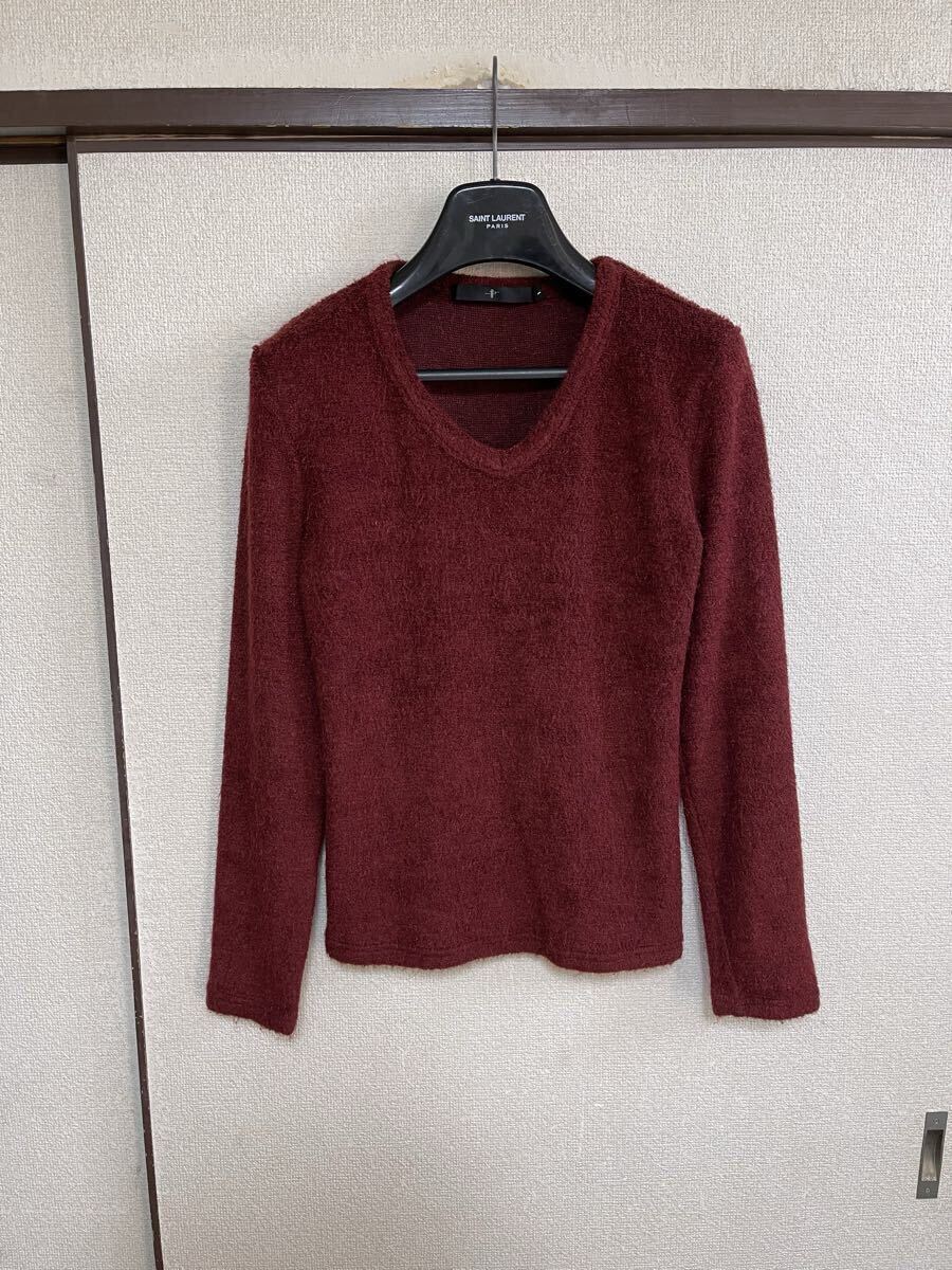 【良品】【レターパックプラス対応】 NO-ID ノーアイディー KNIT ニット セーター 長袖 アクリル Burgundy バーガンディ 即決早い者勝ち_画像1