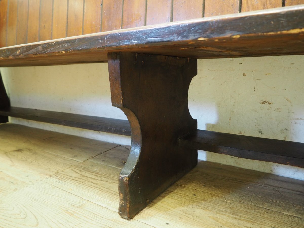 ta груз H0367*⑫W275cm* Англия античный * -слойный толщина . структура .. большой из дерева Church bench *.. стул стул стул магазин инвентарь retro W(yaG) сосна 