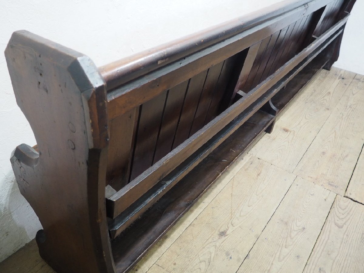 ta груз H0367*⑫W275cm* Англия античный * -слойный толщина . структура .. большой из дерева Church bench *.. стул стул стул магазин инвентарь retro W(yaG) сосна 