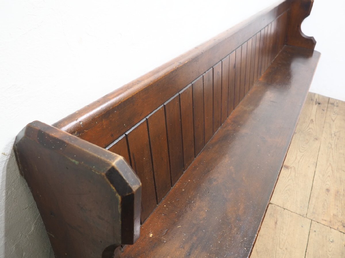 ta груз H0367*⑫W275cm* Англия античный * -слойный толщина . структура .. большой из дерева Church bench *.. стул стул стул магазин инвентарь retro W(yaG) сосна 