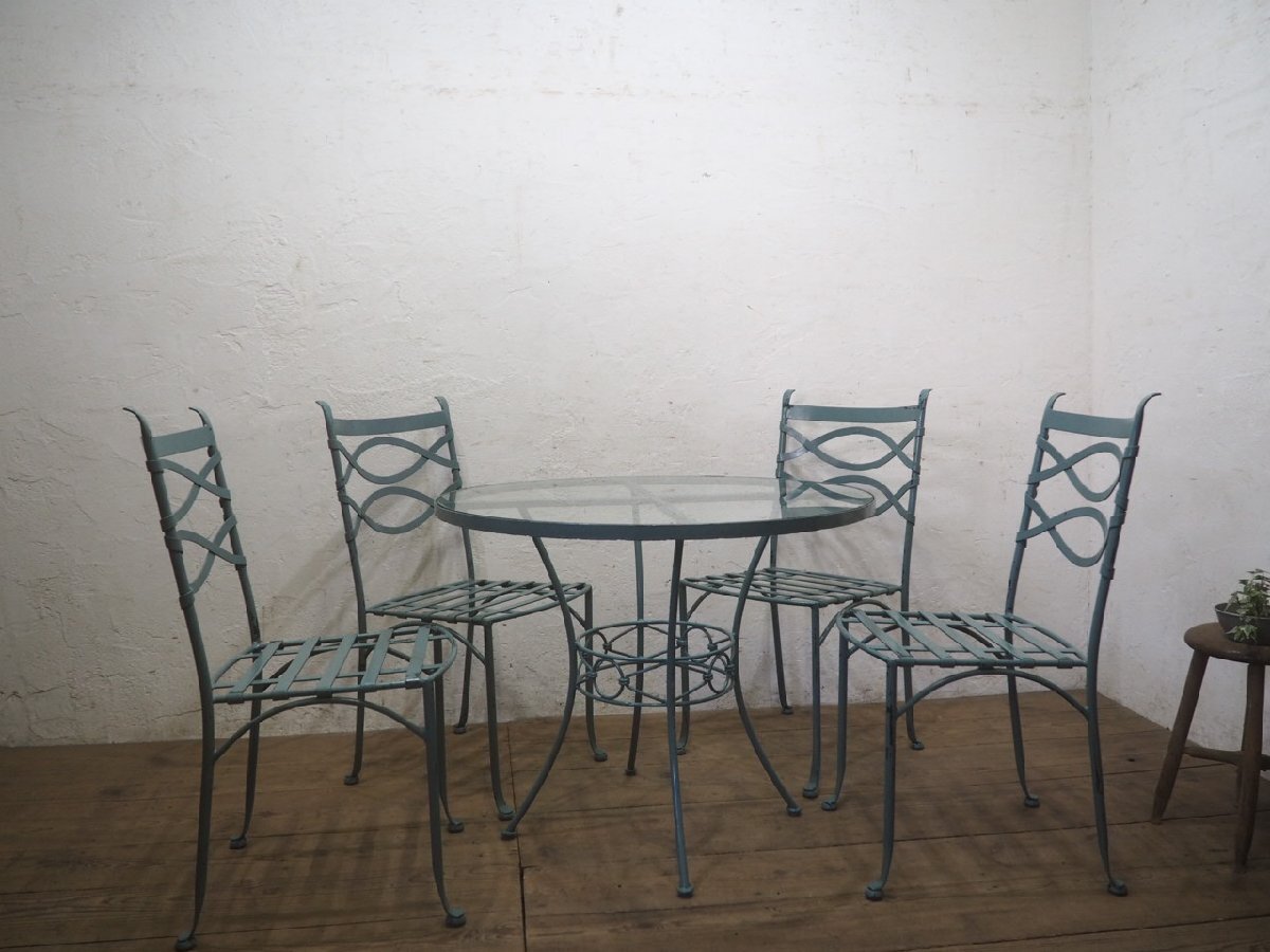 taI0450*⑤ диаметр 89cm*gala Stop * железный рама. большой раунд стол * стол экспозиция шт. круг обеденный Cafe сад Vintage R.